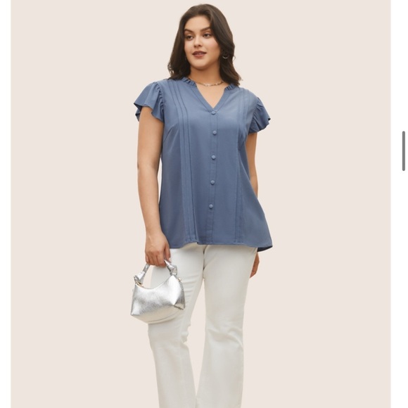 BloomChic Stone Stretchy Woven Pleated Button Detail Cap Sleeve Blouse 3XL us22 - Picture 7 of 9